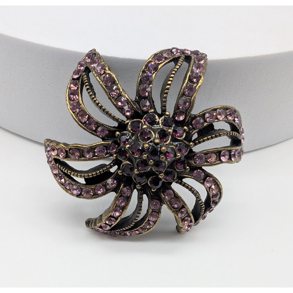 Purple Pink Rhinestone Flower Brooch Pin Pendant
